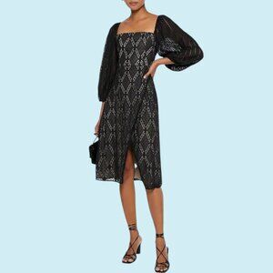 Alice + Olivia Tania Dress Size 6 Black Wrap Effect Crochet Trimmed Cocktail NWT